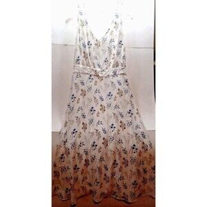 dip Women's Size 12 Deep V Neck Tank Dress White Floral Sash Tie Waist Lined